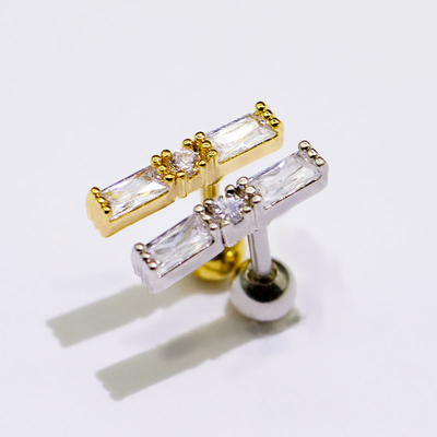 Vuông Zircon Đá quý Tai Xuyên Đồ trang sức 6mm Dải dài bạc vàng