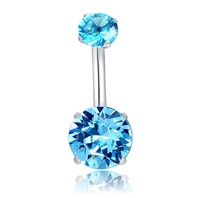 Double Blue Zircon Stones 14G Titan Xuyên trang sức Opal Navel Ring