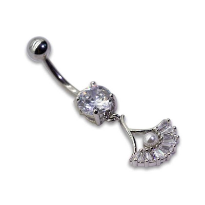 Quạt giả ngọc trai Nút thắt lưng Đồ trang sức bằng thép phẫu thuật Vòng bụng 10mm