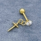 Clear Cz Gems Gold Ear Studs Helix Pirings Earrings 16G With Cross Dangle